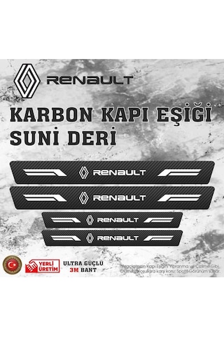 Renault Uyumlu Deri Karbon Kapı Eşiği Koruyucu Bant 4 Adet