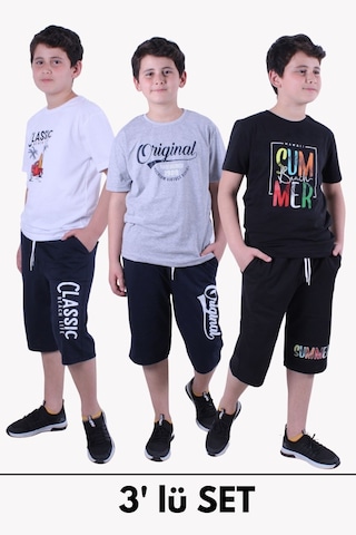 Panios Kids 3lü Erkek Çocuk Tişört-kapri Baskılı Alt-üst Takım Çok Renkli