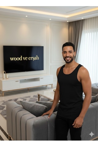 Lüx Wood Erkek Lüx Pamuk Penye Atlet Premium Rahat Lüx Erşah Siyah