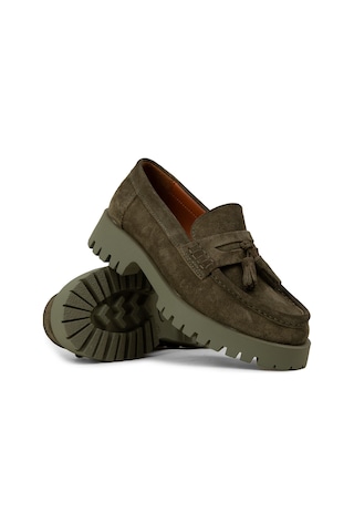 Deery Kadın Hakiki Süet Haki Püsküllü Loafer - 02035zhakc03