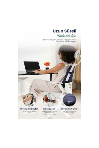 Anatomik Ortopedik Visco Bel Destek Yastığı Kilitli Sabitleme Lastiği, Ofis, Araba Lacivert