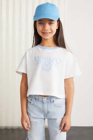 Grimelange Grımelange Bıtten Kız Çocuk %100 Pamuk Baskılı Kontrast Renk Yakalı Kısa Kollu Mavi T-shirt