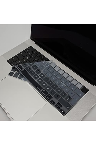 Macbook Türkçe Q Klavye Koruyucu M1-m5 A2681 A3113 A3240 A3449 A2442 A3426 A3434 A2485 A3429 Air 13.6-15.3 Pro 14-16 Neo 13 Silikon Keyboard Cover Touch Id Siyah Gri