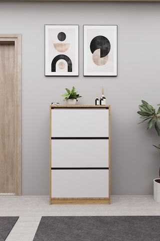 Mirobi Kembe 3 Bölmeli Açılır Modern Dekoratif Ayakkabılık Çam - Beyaz