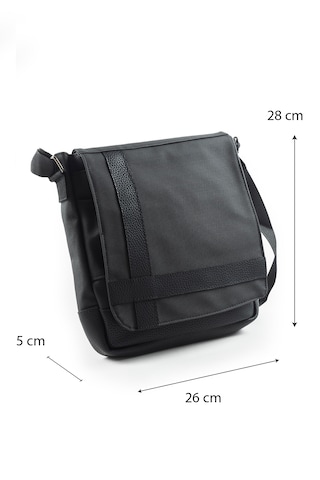İmaks Kanvas Kumaş Unisex Deri Detay Dikey Askılı İş Evrak Tablet Çapraz Omuz Postacı Çantası 1803 Siyah