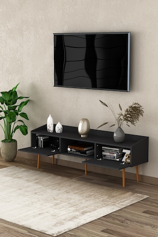 Asra Trend Tv Ünitesi Tv Sehpası T-28 %100 MDF Ayaklı Modern Medya Ünitesi Antrasit