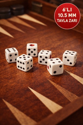 6 Lı Set 10.5 Mm Okey & Tavla Zarı Net Noktalı Dayanıklı Okey & Tavla Zarları