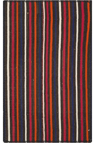 Beyaz Kirmizi Çizgili Siyah Kilim Paspas