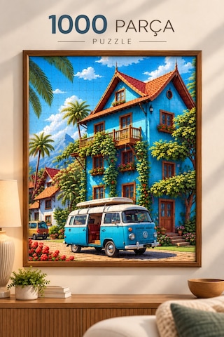 1000 Parça Mavi Karavan Puzzle 48 X 68 Cm Yüksek Baskı Kaliteli Eğlenceli Puzzle
