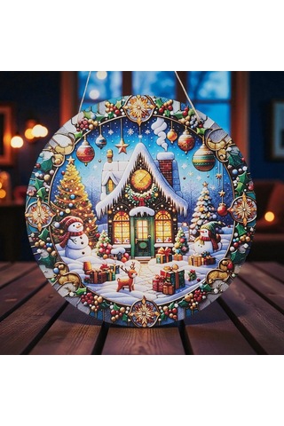 Kardan Adamlı Yeni Yıl Evi Kapı Ve Duvar Süsü 30x30