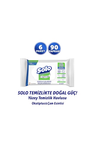 Solo Doğal Güç Okaliptus&çam Esintisi Seyahat Boy Yüzey Temizlik Havlusu 6'lı 90 Yaprak Beyaz