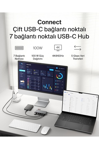 Belkin Usb-c Hub, 7 Portlu, 60 Hz De 4k Hdmi Ekran Desteği, Sd Ve
