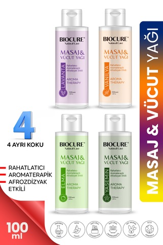 Biocure Elma + Lavanta + Vanilya + Yasmin Özlü Masaj ve Vücut Bakım Yağı 4 x 100 ML