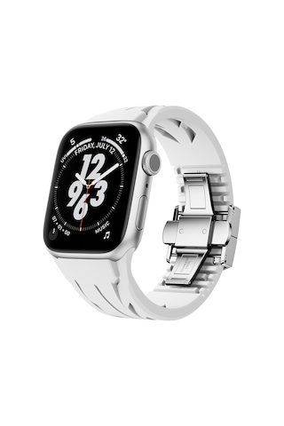 Biriva Home Apple Watch 44mm Krd-127 Metal Tokalı Silikon Kordon-beyaz