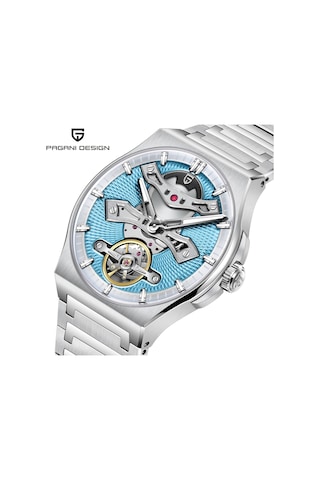 Pagani Design Pd-ys028 42mm 100m Su Geçirmez, İskelet Otomatik Safir Kristal Işıkl Full Çelik Lüks Erkek Kol Saati Açık Mavi Diğer
