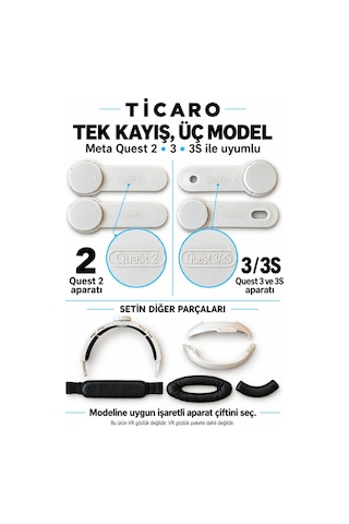 Tıcaro Meta Quest 2/3/3s İle Uyumlu Elit Başlık Kayışı, Ayarlanabilir Süngerli, Beyaz