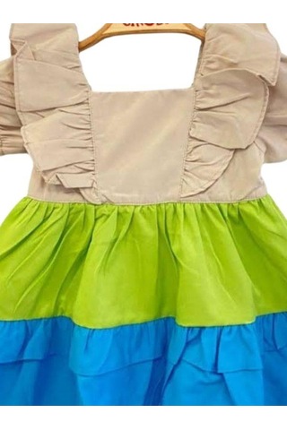 Çikoby Kız Bebek Fırfırlı Dokuma Elbise-13891 Çok Renkli