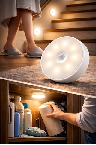 Pilli Sensörlü Led Gece Lambası Kablosuz Mıknatıslı Merdiven Dolap İçi Aydınlatma Lambası 00106 Sarı