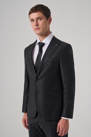 Morven Erkek Siyah Yünlü Trend Düz Slim Fit Sivri Yaka Takım Elbise 26mc001046001 Siyah