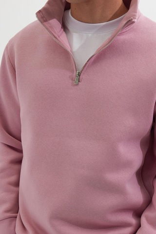 Tudors Unisex Relax Fit Rahat Kesim Pamuklu İçi Polarlı Yarım Fermuarlı Lila Dik Yaka Sweatshirt-35168 Lila