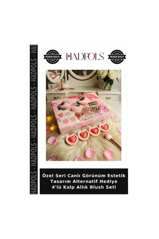 Özel Seri Canlı Görünüm Estetik Tasarım Alternatif Hediye 4'lü Kalp Allık Blush Seti Çok Renkli