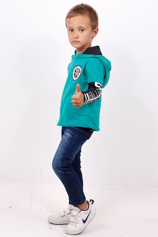 Toontoy Kids Toontoy Erkek Çocuk Kapşonlu Kolları Baskılı Sweatshirt Yeşil