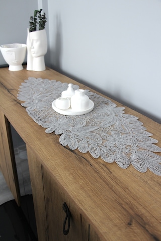 Dantel Kordon Örme Detay Masa Runner Fiskos Örtüsü 100x35 Cm 1010-kelebek Bej