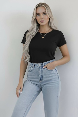 Hashtag Kadın Bisiklet Yaka Kısa Kollu Body 4'lü Paket Viskon Kumaş Siyah Beyaz Gri Bej