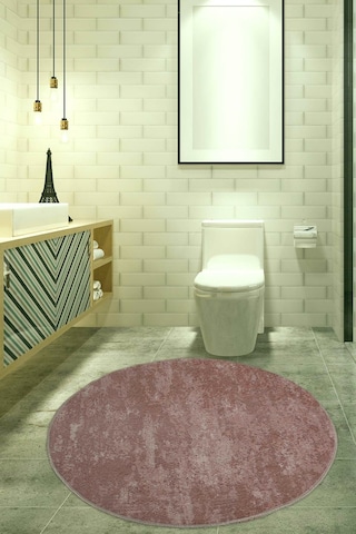 Nova Pembe Yuvarlak 160x160 Cm Büyük Ebat Banyo Halısı Kaymaz Pembe