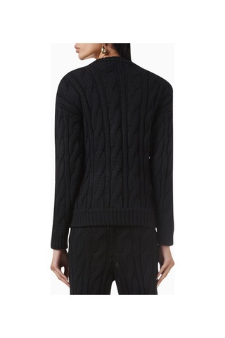 Rowen Rose Roundneck Sweater, Lüks Yün Örgü Rahat Ve Zamansız Triko Siyah