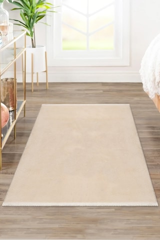 Comfort Düz Saçaklı Peluş Halı Bej Bej Düz Saçak