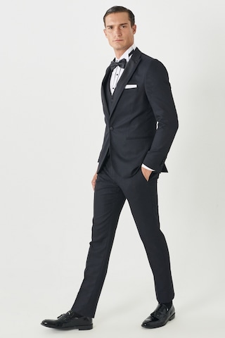 Ac&Co / Altınyıldız Classics Slim Fit Dar Kesim Kırlangıç Yaka Desenli Yelekli Smokin Takım Lacivert