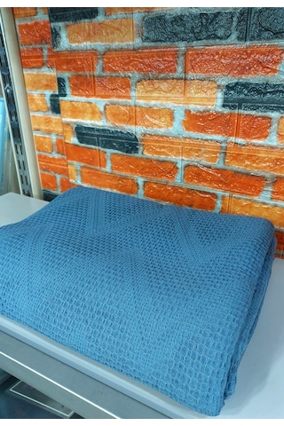 Şaheser %100 Pamuk Çift Kişilik Pike 240x220 Tek Pike -mavi