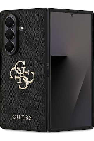 Galaxy Z Fold 7 Uyumlu Kılıf Guess Lisanslı Pu Deri Büyük Metal Logo Dizaynlı Kapak Siyah