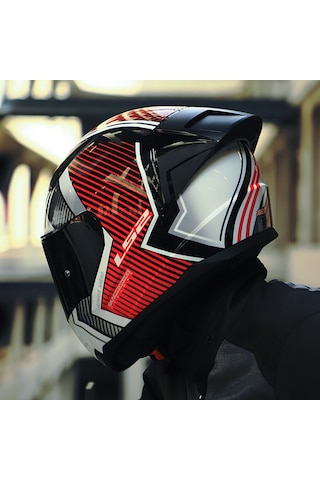 Siyah Cam + Ls2 Rapid 2 Race Extra Kask Beyaz - Kırmızı
