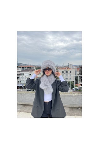 Mollycrush Kadın Suni Kürk Şapka Ve Atkı Seti Yumuşak Dokulu, Soğuk Havalar İçin Lüks & Şık Görünüm Gri