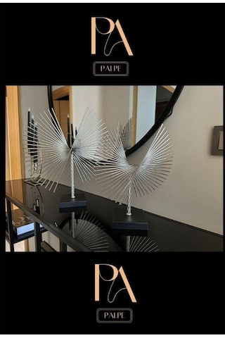 Gümüş 2'li P Ofis Metal Aksesuar Biblo Ev Salon Dekorasyon Obje