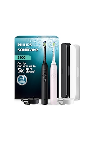 Tr Sonicare 3100 Sonic Şarjlı Diş Fırçası 2'li Paket, Siyah Ve Toz Pembe, 5 Kat Plak Temizliği, Basınç Sensör