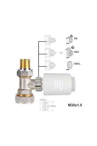 Monyee Tuya Zigbee Akıllı Radyatör Termostatı - Mobil Uygulama İle Sıcaklık Kontrolü - M30 1.5 Parça - 5 C-60 C Aralığı Gateway Gereklidir, Pil Yok