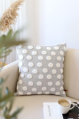 Bohem Özel Tasarım Punch Panç Desen Kare Dekoratif Kırlent Kılıfı 43x43 Cm Point Gri Jakar Desenli 30% Pamuk 70% Çok Renkli