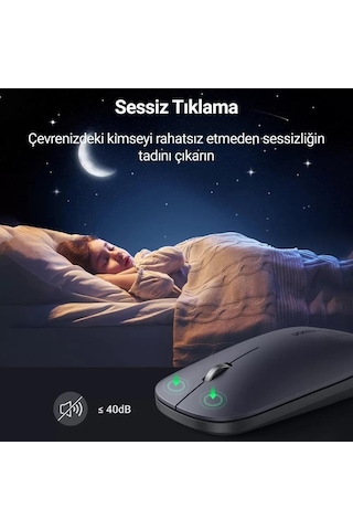 Ugreen 2.4ghz Sessiz Tuşlu Kablosuz Optik Mouse, Gri, 90373 -