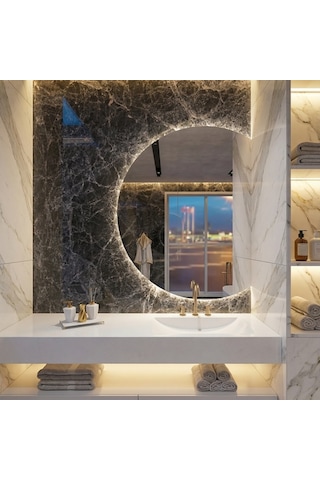 80x101 Cm Yuvarlak Led Banyo Aynası Dokunmatik, Dim Edilebilir, 3000k Günışığı Sarı