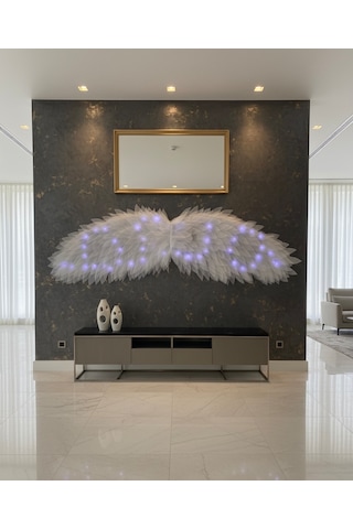 Beyaz Led Işıklı Melek Kanadı Duvar Dekoru Lüks Tasarım Aydınlatma Aksesuarı