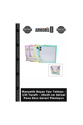 Manyetik Beyaz Yazı Tahtası - Çift Taraflı - 29x29 Cm Görsel Pano Ders Gereci Planlayıcı Çok Renkli