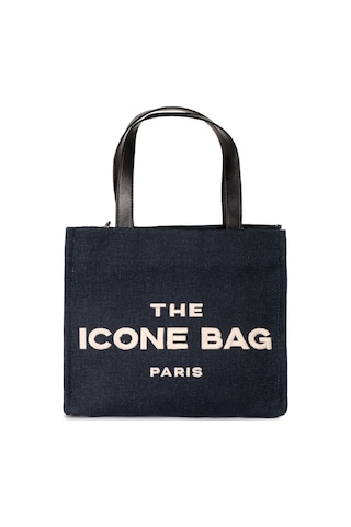 İcone Bag Lacivert The Icone Bag Paris İşlemeli Tote Kadın Kol Çantası Ve Omuz Çantası Orta Boy Lacivert