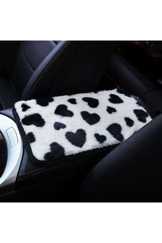 Sones Peluş Kalp Desenli Araç Orta Konsol Kapak Matı 32x19cm Siyah