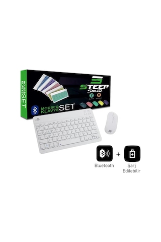 Steep Solid Magic Beyaz Şarjlı Bluetooth Klavye Mouse Set Optik
