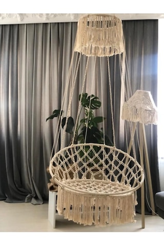 Yılbaşı Makrome Özel Örgü Halatlı Salıncak Hamak Pamuk Ip Ekru