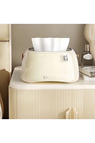 Kangvka Krem Renkli Abs Plastik Prujinal Otomatik Yükseltme Mekanizmasıyla Modern Masa Servisi Salfet Kutuğu Bej