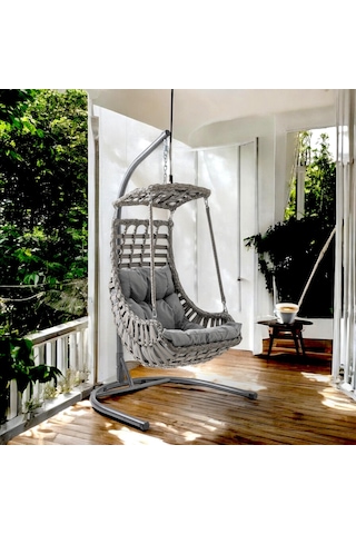 Capri Swing Alaçatı Tekli Rattan Bahçe Salıncağı Balkon Salıncağı Gri